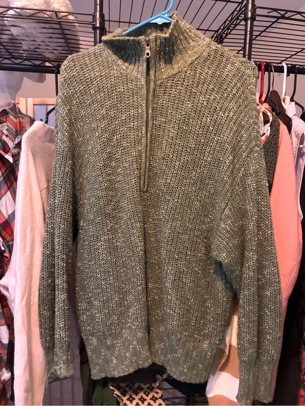 aerie Olive Green Half-Zip Knit Sweater